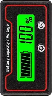 LCD Battery Meter, 12-84 V Battery Capacity Voltage Tester with Alarm, Battery Capacity Voltage Meter with Connection Cable for 12-84 V Battery Capacity Monitor (Green