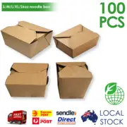 Brown Kraft Lunch Boxes Flat Deli Takeaway Noodles Rice Pasta Disposable 100 Pcs