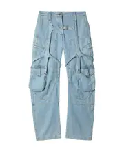 Off-White Bleach Cargo Strap Detailed Jeans 26,27 Blue