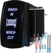 Momentary Winch Rocker Switch Winch in/Out 7Pin LED Light 20A/12V, Jumper Wires Winch in Out Switch Waterproof for ATV Cars Trucks Caravans Boats Replacement Kit