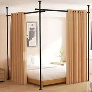 Room Divider, No Drilling Curtain Rod for Room Separation, 4-10ft (H) 28-114inch(W) Adjustable Heavy Duty Floor to Ceiling Wall Divider Hanging Room Dividers Partition Space Separator Matte Black