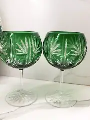 HUNGARY AJKA CRYSTAL WINE GLASES HAND MADE 24%PBO SET OF TWO.