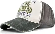 [YULOONG] Vintage Baseball Cap Washed Denim Trucker Cap Motorcycle Print Pattern Outdoor Sun Hat 100% Cotton for Man Women