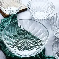 在飛比找樂天市場購物網優惠-透明鉆石浮雕玻璃碗水果沙拉碗家用吃飯點心沙拉碗套裝學生甜品碗