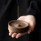 Wood Round Incense Burner Ornament Incense Sticks Holder Portable Incense Holder