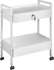 VEVOR Lab Cart, 2 Tiers Stainless Steel Utility Cart, Medical Cart with 2 Drawers, Rolling Lab Cart White Paint, Serving Cart with Swivel Casters for Laboratory, Hospital, Dental, Salon and Beauty