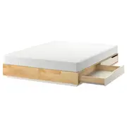 MANDAL Bed frame with storage, birch, white, 140x202 cm