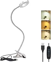 Sokelinn-six USB Desk Light with Clip, LED Eye-Caring Reading Lights with 3 Color Modes, 10 Brightness Dimmable and Long Flexible Gooseneck Portable Lamp for Dorm Study Office Bedroom