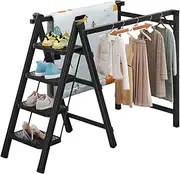 Clothes Drying Rack Foldable & Length Adjustable, Laundry Drying Rack 2 in 1 Folding 4 Step Ladder with Anti-Slip Pedal Household Ladder