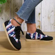 Ladies Fashion Star Stripe Printed Fabric Patchwork Flat Bottomed Casual Sports