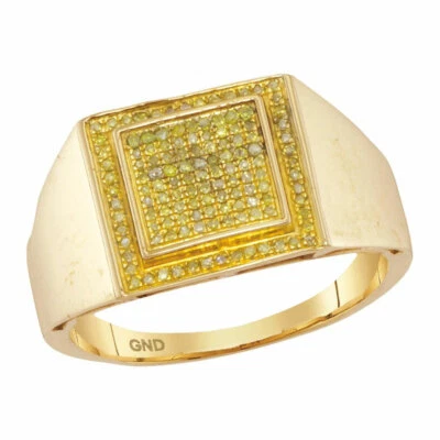 10k Yellow Gold Mens Round Yellow Treated Diamond Square Cluster Ring 1/4