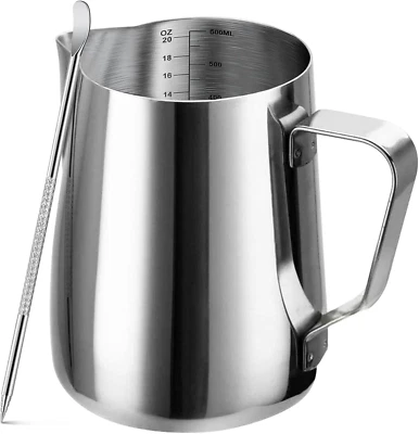 Milk Frothing Pitcher, 20Oz/600Ml Espresso Steaming Pitcher Stainless Steel 304