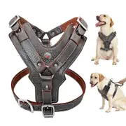 Large Dog Harness Genuine Leather Adjustable Heavy Duty Vest for Pit Bull Boxer 3XL:Chest 85-112cm