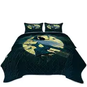 Halloween Cool Moonlight Cat and Witch Coverlet