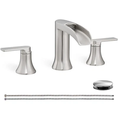 Brushed Nickel Bathroom Faucet 3 Hole, 4-8 Inch Waterfall Bathroom Sink Fauce...