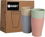 WANBY Wheat Straw Cups Unbreakable Plastic Cup Reusable Drinking Glasses Eco-Friendly Healthy Tumbler Set for Milk Juice Water Dishwasher Safe (4 Pcs 11OZ)
