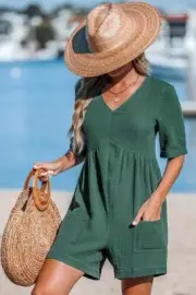 NWT CUPSHE Cotton V-Neck Patch Pocket Romper