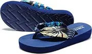 [ELIOGN] Wedges Flip Flops for Women Girls Platform Sandals Soft Silk Thong Slippers Youth Ladies Summer High Heels Flip-flops Sea Beach Party Shopping Holiday Lightweight EVA Sandals Leaf Blue 40