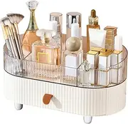 DASITON Large Capacity Makeup Organizer,6 Slots Makeup Brush Holder with Stackable Drawer,Cosmetic Organizer Countertop,Makeup Storage Box Skincare Organizers,Cosmetic Display Case for Vanity,Bathroom