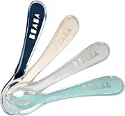 BEABA Soft Silicone Spoons for 2 Year Old Kids 4 Pieces Set, Dark Blue