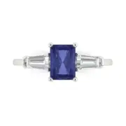 2.0 Emerald 3 stone Tanzanite Stone Promise Bridal Wedding Ring 14k White Gold