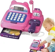 Pretend Cash Register for Kids,Calculator Cash Register Toy | Includes Handheld Real Scanner Live Microphone Calculator Children's Cash Register Educational Toys for Boys & Girls