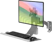 BEWISER Monitor Wall Mount Sit Stand Workstation for 15''-32'' Screens with Foadable Keyboard Tray,Load Capacity Up to 10 kg Sliver