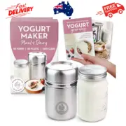 Stainless Steel Yoghurt Maker with 1 Quart Glass Jar and Complete Recipe Book AU
