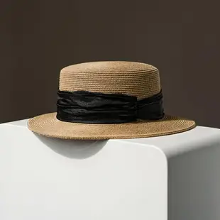 平頂帽 防曬草帽 遮陽帽 新款夏季時尚法式平頂平沿遮陽草帽海邊度假太陽帽禮帽『JJ2665』