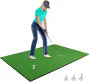 Costway 1.5 m x 1 m Golf Hitting Mat with Synthetic Turf and 2 Tee Positions