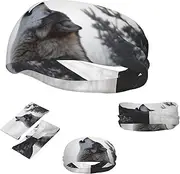 FJWSLCH howling wolf Headbands for Women Men Non Slip Workout Sweatbands Adjustable Sports Hair Bands Elastic Head Bands Moisture Wicking Hairband for Running, Cycling, Yoga, Spa