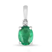 1.30tcw Natural Emerald-Oval Cut & Diamond Accent White Gold Pendant 14K