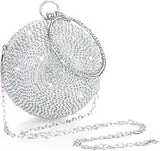 [Generic] Round Premium Crystal Evening Clutch Bag, Shiny Silver Rhinestone Purse with Chain Strap, Spherical Design for Wedding Engagement Party