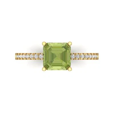 2.7Ct Cushion Cut Natural Peridot Solid Gold Engagement Promise Statement Ring