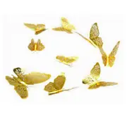 3D Metallic Gold Paper Butterfly Removable Wall Stickers 12pk