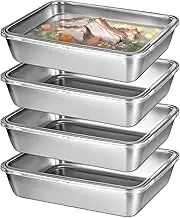 4 PCS Stainless Steel Food Containers with Clear Lids, Fresh- Keeping Container, Deli Meat Keeper for Refrigerator, Stackable Snack Storage Boxes for Picnic BBQ Party Travel, Freezer & Dishwasher Safe