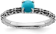 [Stackable Expressions] 2.5mm 925 Sterling Silver Prong set Artisan Oxidized Stackable Antiqued Simulated Turquoise Ring Size 8-Stackable-Ring for Women