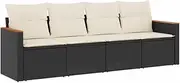 vidaxl Black Poly Rattan 4-Piece Modular Sofa Set with Storage and Cream Cushions for Patio/Garden/Outdoor Seating