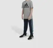 Adidas Boys Blue Elastic Waistband Classic Three Stripes Tricot Joggers Size M