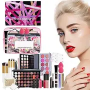Makeup Full Kit,Travel Makeup Kit with Cosmetic Bag - Includes Concealer Palette, Eyebrow Cream, Mascara, Powder Puff