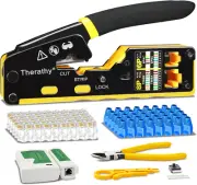 Therathy RJ45 Crimp Tool Pass Through Ethernet Crimper for Cat5e Cat6 Modular