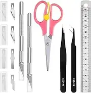 Waltool 46Pcs Craft Hobby Knife Assortment Kit with Scissors and Tweezers, Precision Knives with #11#16#17 Spare Exacto Blades for Scrapbooking Carving Modeling Crafting