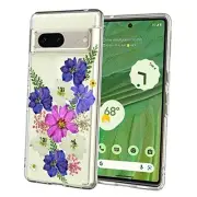 Compatible with Pixel 7 Case Clear with Google Pixel 7 Very Peri Bouquet