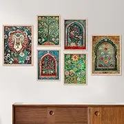 EARTHING HANDS Madhubani Paintings For Wall Decoration - Pichwai Wall Painting For Living Room Bedroom -Big Size Frames For Ofiice Wall Decor - Framed Wall Art (Set of 6)
