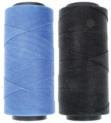 2 Knot It Waxed Polyester Cord 1mm Diameter 144M Spools (Azure Blue, Black)
