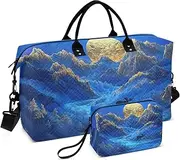 [ZRYSMY] Duffel Bag for Traveling, Landscape Moose Blue Gold Travel Bag Gym Bag, with Multiple Interior Pockets Shoulder Weekender Bag for Women Men with Toiletry Bag 20.5L x 1.9W x 13.8H