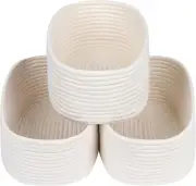 Cube Shelf Storage Baskets Woven Cotton Rope Bins for Organizing Set of 3