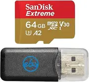 SanDisk 64GB Extreme MicroSDXC UHS-I Card Compatible with GoPro Hero (2024) and Hero 13 Action Cameras SDSQXAH-064G-GN6MN - Bundle with (1) Everything But Stromboli MicroSDXC Reader