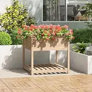 Raised Garden Bed, Elevated Planter Box Plant Container with Shelf 82.5x82.5x81 cm Solid Wood Pine