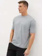 Grey Silver Relaxed Fit Essential Crew Neck Cotton T-Shirt (C05951) | $15